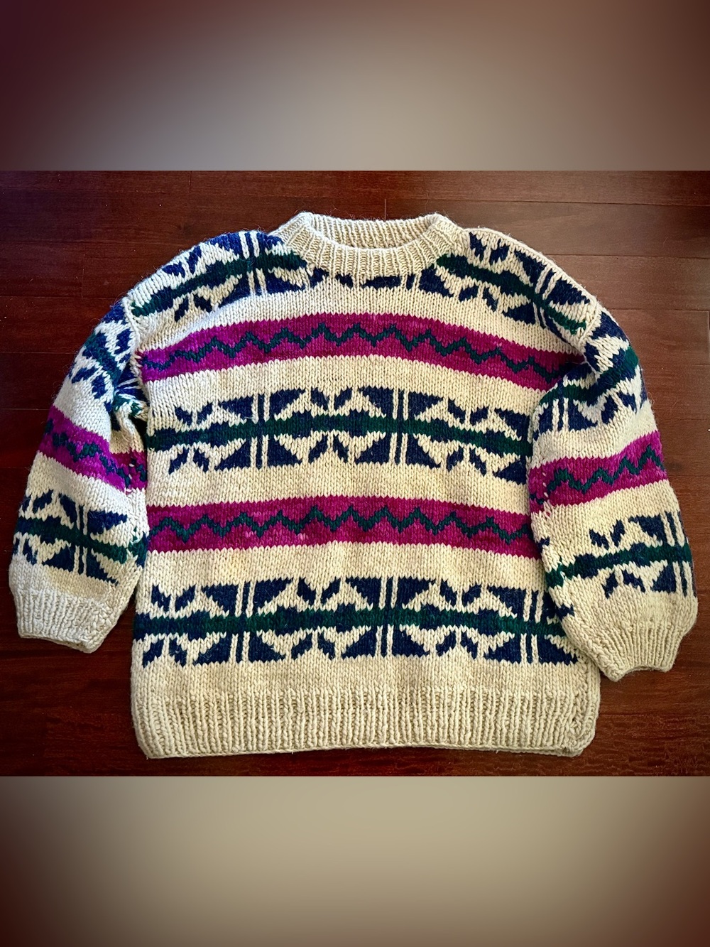 Vintage 100% Wool Sweater World Class Inc Ecuador Chunky Knit Unisex 48” Chest